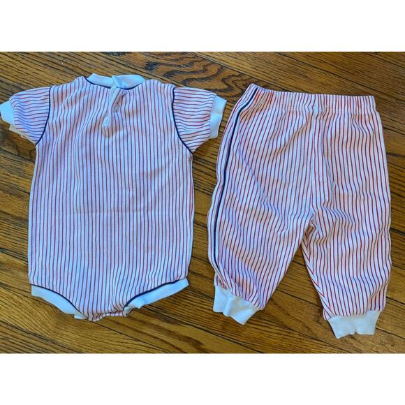 Vintage Infant Boys 18M Stripes Sweat Pants Outfit Baseball Small Steps - Picture 3 of 3